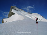 Colin Yeo approaching the East ridge of the Barre des Ecrins, France.