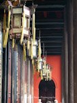 Lanterns adorn a walkway in the Wenshu Temple, Chengdu, Sichuan.