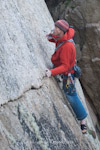 Chris Miller selecting a nut on Diamond Life, E4 6a, Lindy Island, England.