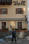 Mike Redmayne outside Hotel Hell. Dolomites, Italy.